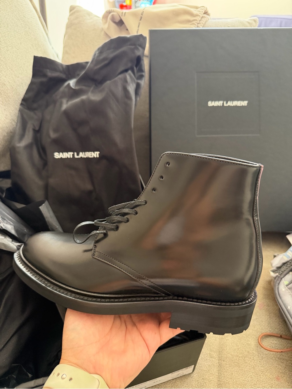 Saint Laurent Women’s black Leather Lace-Up Boot NWT